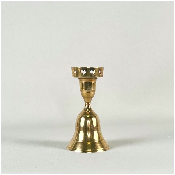 Messing lysestage - klokke m/hjerter