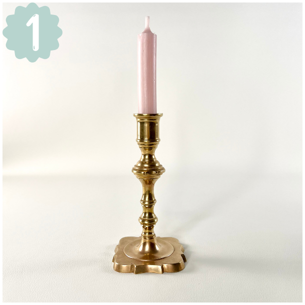 Messing lysestager - assorterede m/patina 