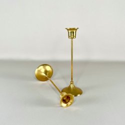 Messing lysestagepar - tynd stilk, patineret