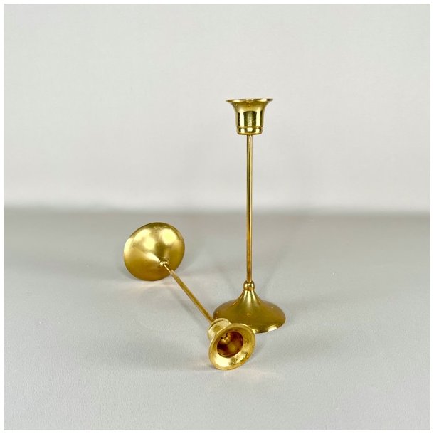 Messing lysestagepar - tynd stilk, patineret