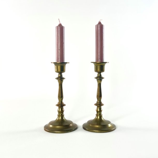 Messing lysestagepar - patineret, H16,5 cm