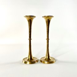 Messing lysestagepar - trompetformet med formet fod, H20 cm