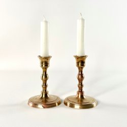 Messing lysestagepar - patineret, H12 cm