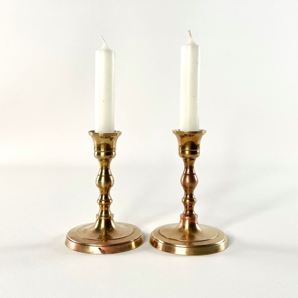 Messing lysestagepar - patineret, H12 cm