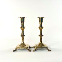 Messing lysestagepar - p� f�dder H18 cm