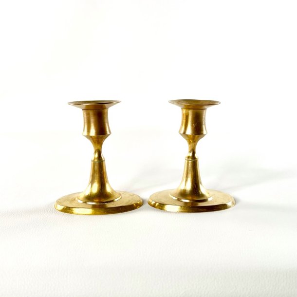 Messing lysestagepar - oval fod H11 cm