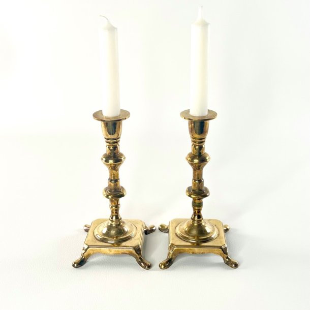 Messing lysestagepar - p� f�dder H18 cm