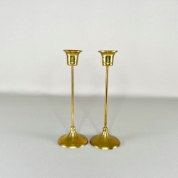 Messing lysestagepar - tynd stilk, patineret