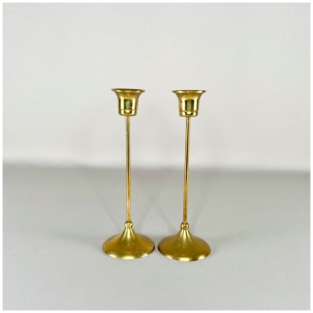 Messing lysestagepar - tynd stilk, patineret