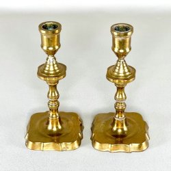 Messing lysestagepar - vintage, patineret