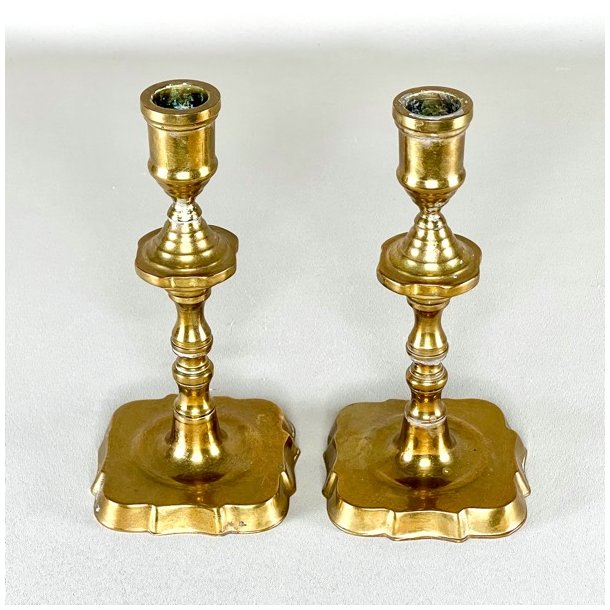 Messing lysestagepar - vintage, patineret