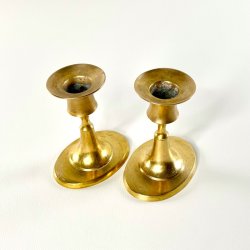 Messing lysestagepar - oval fod H11 cm