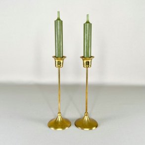 Messing lysestagepar - tynd stilk, patineret