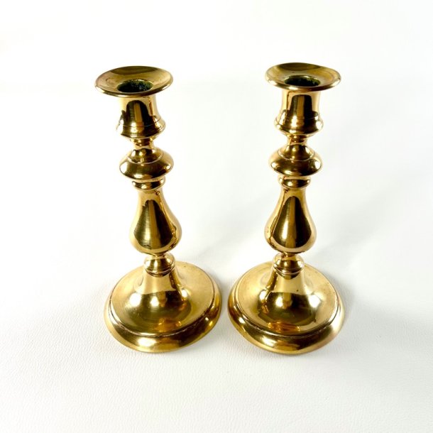 Messing lysestagepar - kraftig H21 cm