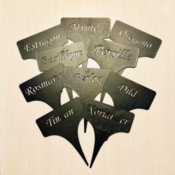 Planteskilt med forskellige urter