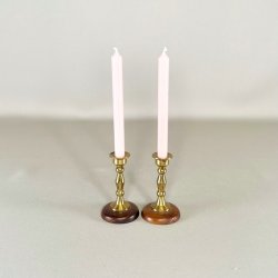 Messing lysestage med trfod (par) - mini til kertelys 