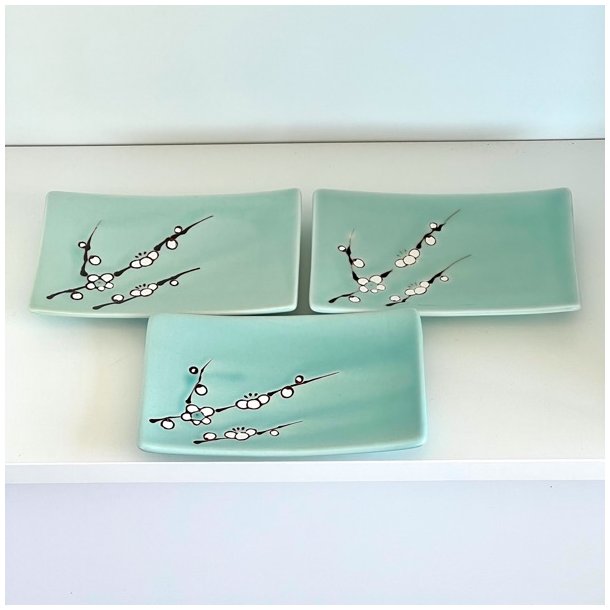 Firkantede tallerkener - turkis m/blomster (st a' 4 stk) 