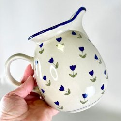 Kande - off white med bl blomster