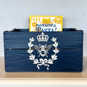 Gl. sodavandskasse - mrkebl m/bi og krone