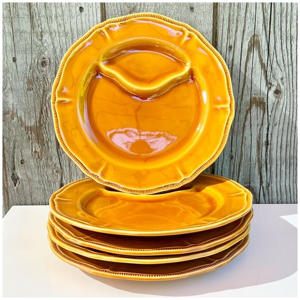 Fransk fonduetallerken - sennepsgul, to-delt, Longchamp 