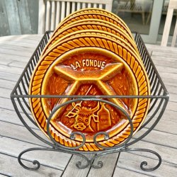 Fransk fonduetallerken - sennepsgul, opdelt m/ko 