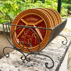 Fransk fonduetallerken - sennepsgul, opdelt m/ko 