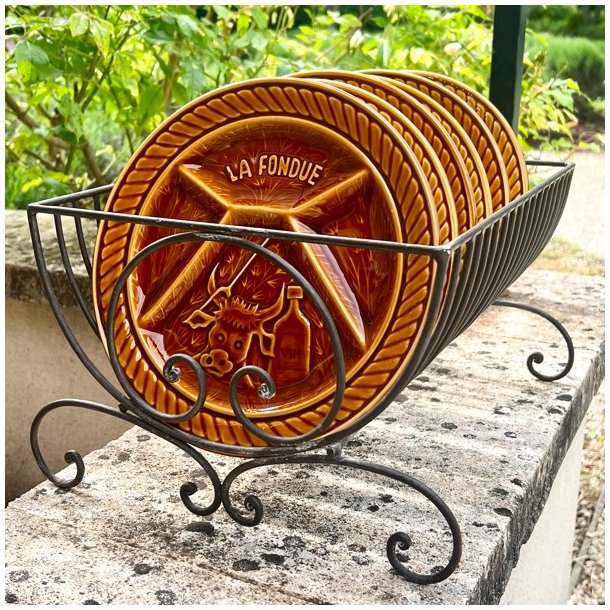 Fransk fonduetallerken - sennepsgul, opdelt m/ko 