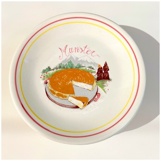 Ostetallerken (st a' 6 stk) - fransk m/rd og gul kant 