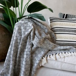 Aix Plaid - sort/beige mnster (130x150)