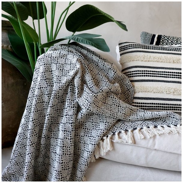 Aix Plaid - sort/beige mnster (130x150)