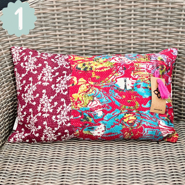 Sari vintage Kantha pude (30x50 cm) - forskellige designs