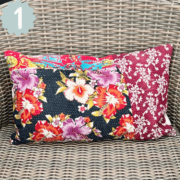 Sari vintage Kantha pude (30x50 cm) - forskellige designs