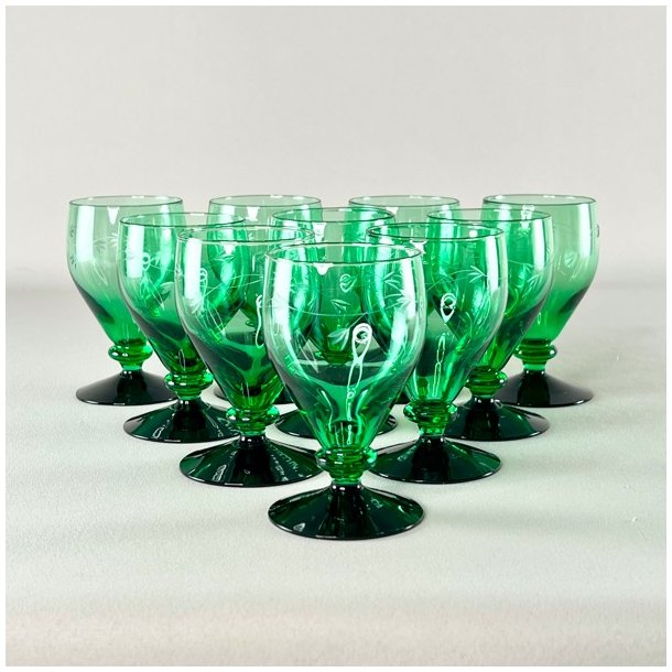 Vinglas - Holmegaard, Ranke, grn m/sort fod