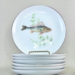 Fisketallerken - guldkant og lysegrn tang