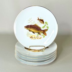Fisketallerken m/guldkant og fisk - Schwarzenhammer