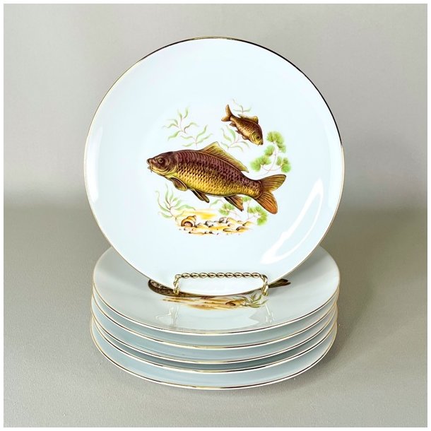 Fisketallerken m/guldkant og fisk - Schwarzenhammer