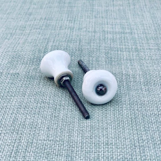 Mbelknop - enkel, hvid m/slvskrue