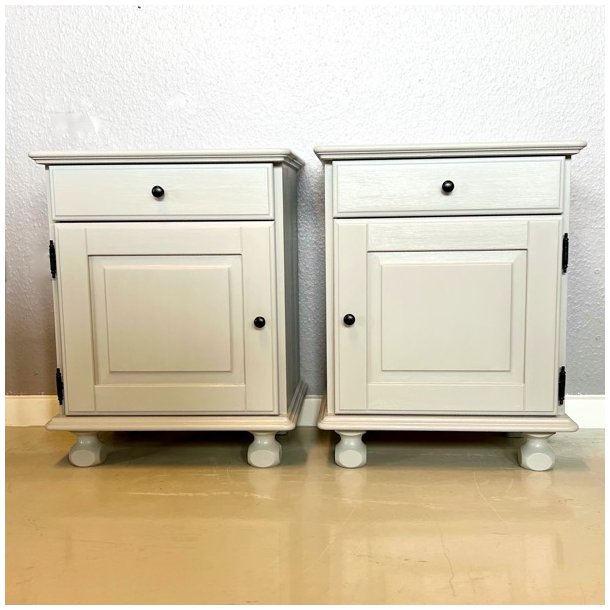 Sengebordsst (2 stk) med skuffe og skab - lys gr