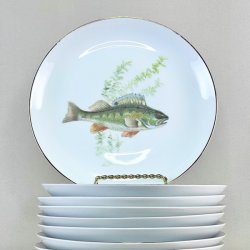 Fisketallerken - guldkant og lysegrn tang