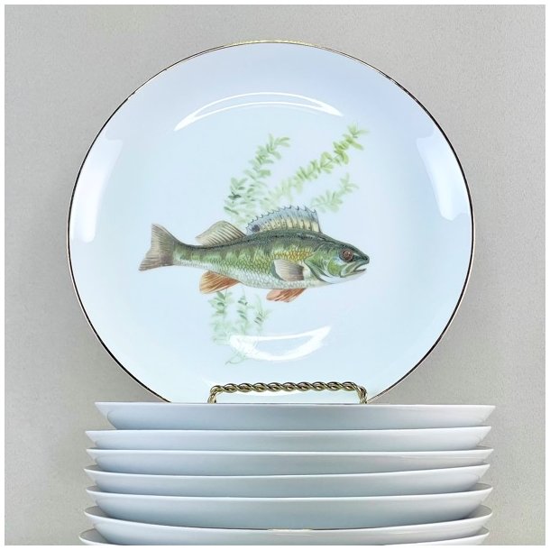 Fisketallerken - guldkant og lysegrn tang