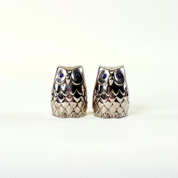 Salt &amp; peber s�t - fors�lvede ugler m/bl� �jne