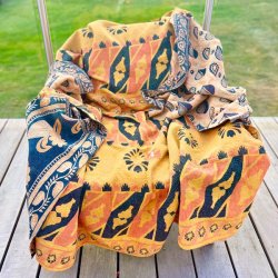 Sari Kantha vintage tppe - gul/sort (140x200)