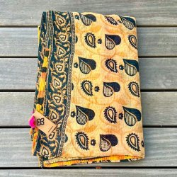 Sari Kantha vintage tppe - gul/sort (140x200)