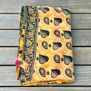 Sari Kantha vintage tppe - gul/sort (140x200)