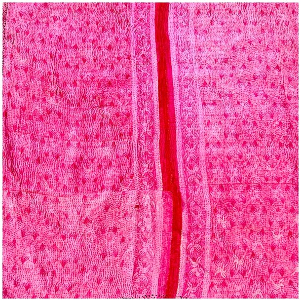 Sari Kantha vintage tppe - lyserd/rosa (140x200)