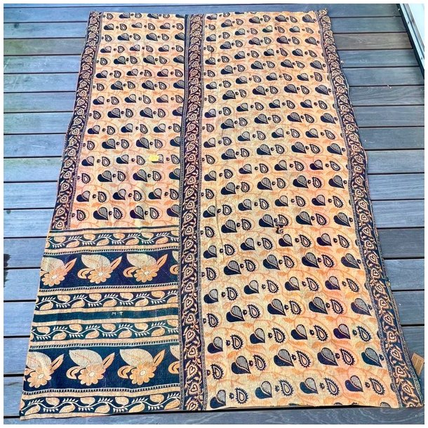 Sari Kantha vintage tppe - gul/sort (140x200)