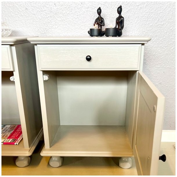 Sengebordsst (2 stk) med skuffe og skab - lys gr