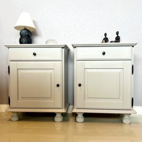 Sengebordsst (2 stk) med skuffe og skab - lys gr