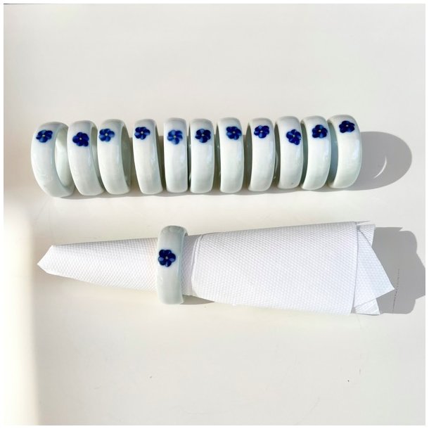 Servietring, knivsttte og bordkortholder m/bl blomst (6 st/pakke)