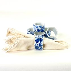 Servietringe (6 stk samlet) - porcel�n med bl� 